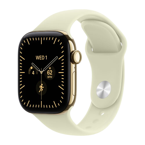 Apple Watch Series 12, 42 mm, Radiant Gold Titanium GPS+Cellular Pale Succulent Sport Band M/L